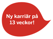 Bild på röd pratbubbla med texten: Ny karriär på 13 veckor!