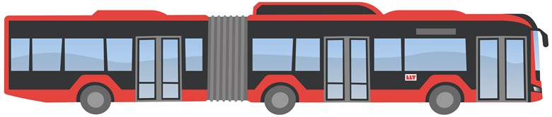Illustration av 18 meters s.k dragspelsbuss av modellen MAN buss